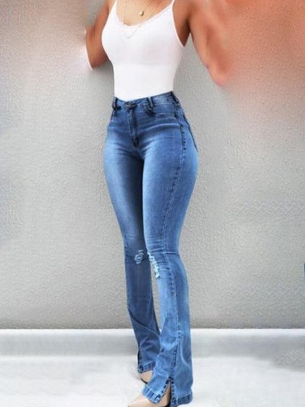 Women's High Waist Slit Hem Flare Jeans - Alartis