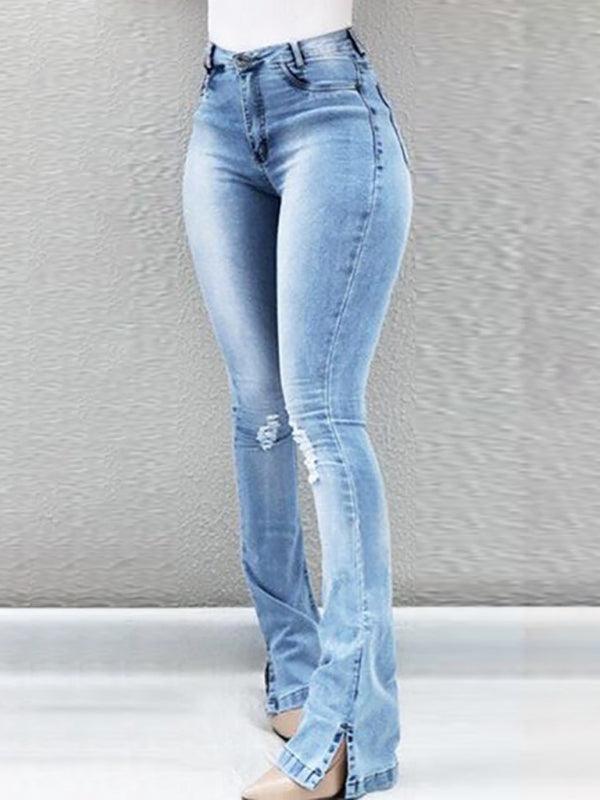 Women's High Waist Slit Hem Flare Jeans - Alartis