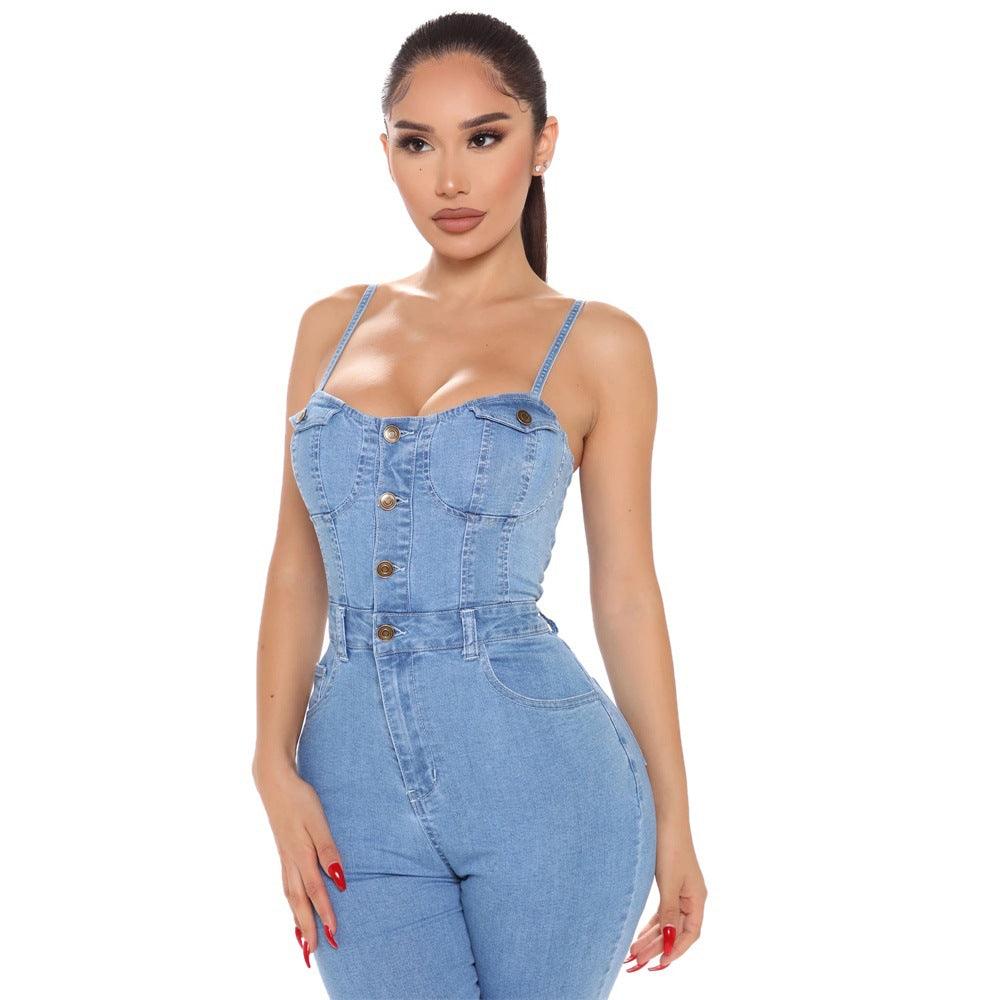 Women's Summer Casual High Elastic Denim Jumpsuit - Alartis