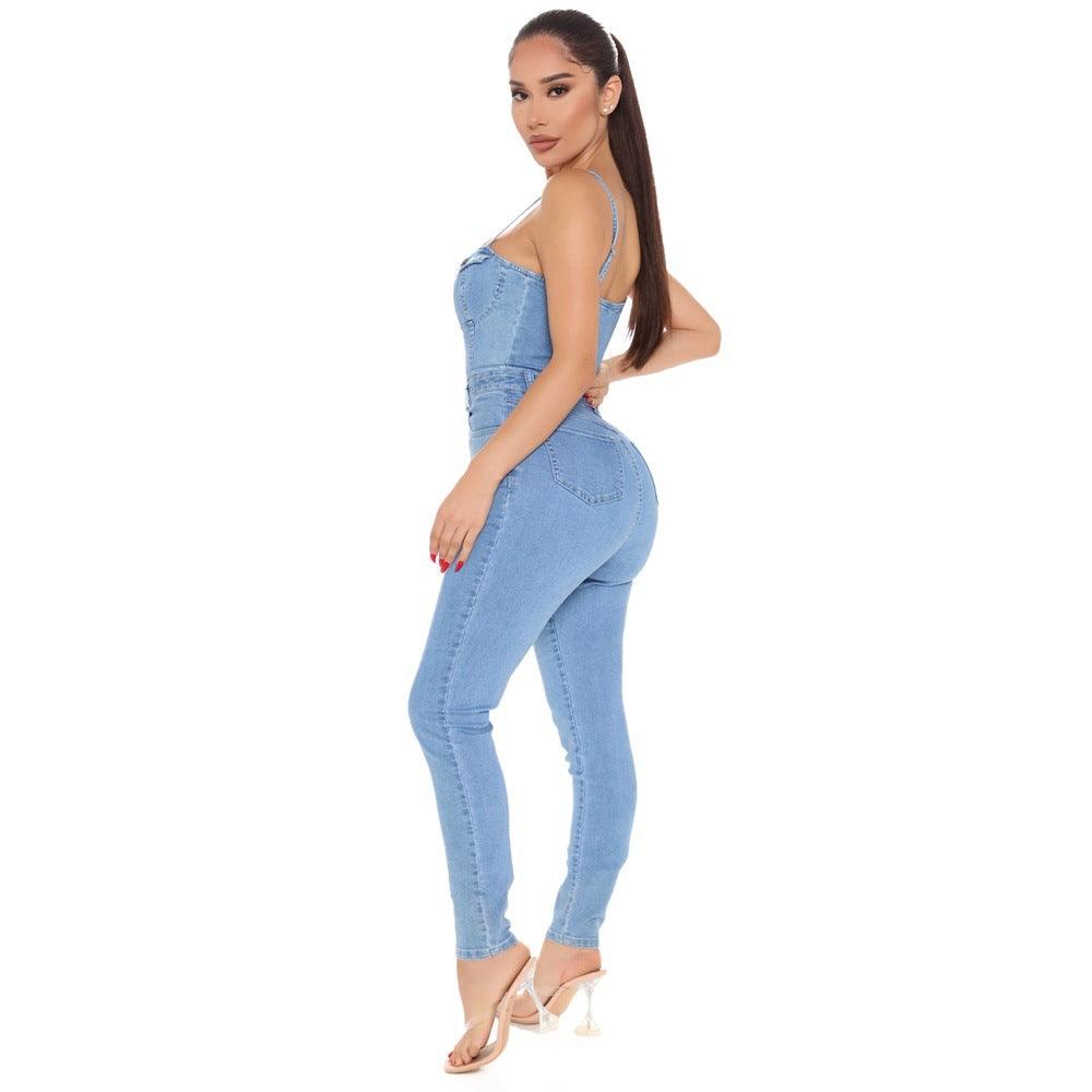 Women's Summer Casual High Elastic Denim Jumpsuit - Alartis