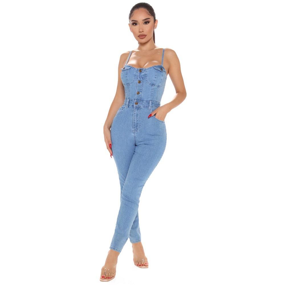 Women's Summer Casual High Elastic Denim Jumpsuit - Alartis